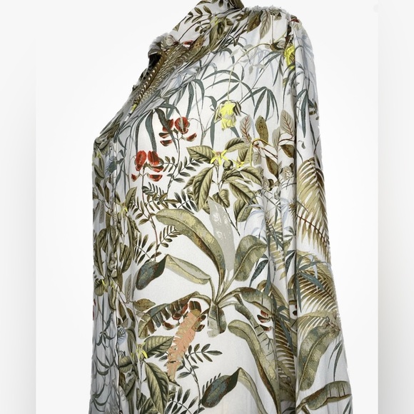 H&M Womens L Floral Long Sleeve Button-Up Deco Gathering On Back Blouse - Picture 4 of 6